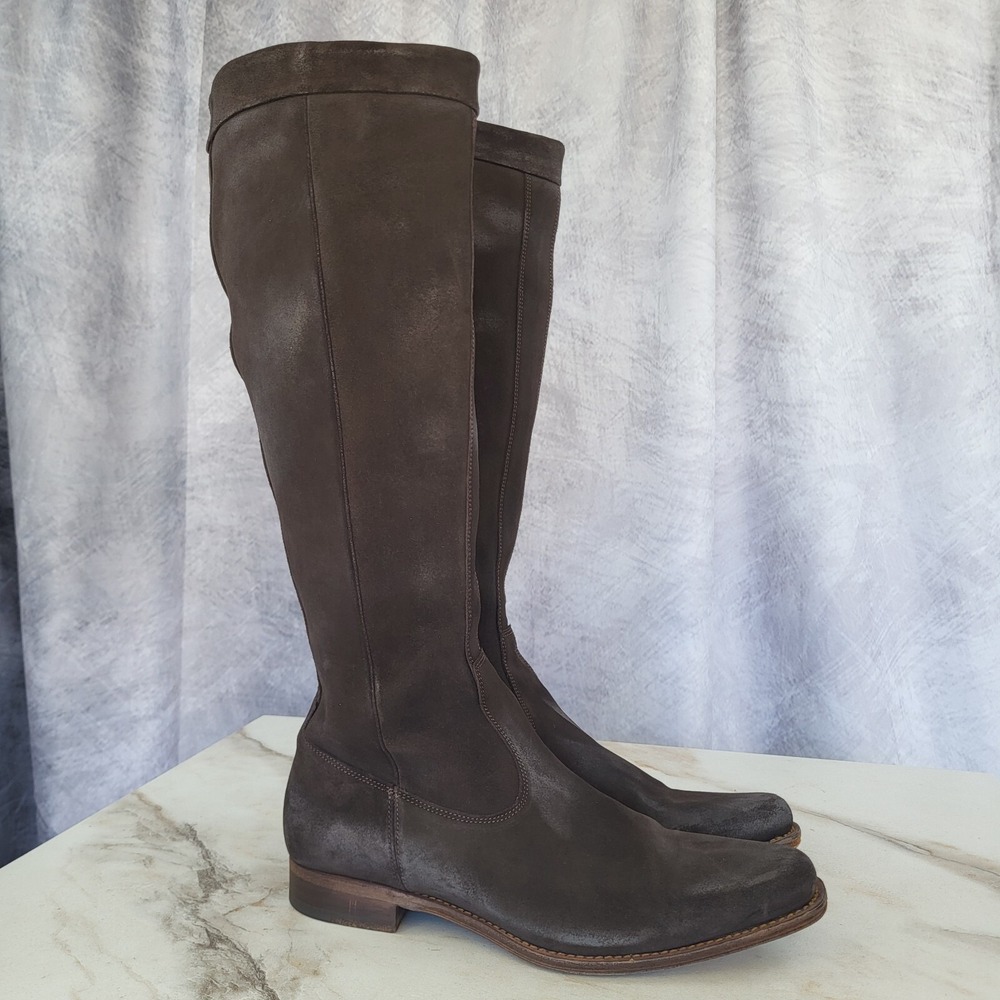 NDC Knee High Suede Moto Biker Boots Side Zip Size 38 Brown